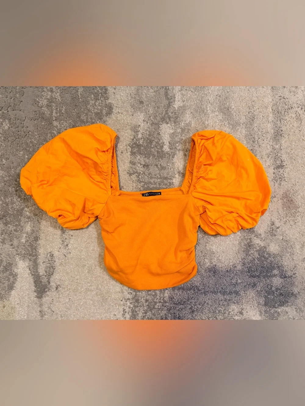 Zara Orange Puff Sleeve Crop Top